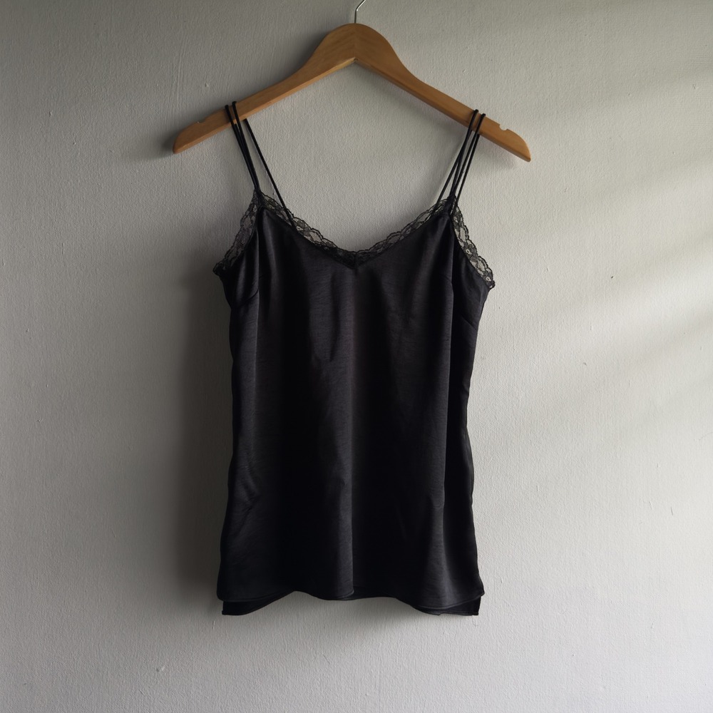 AllSaints Lace Trim Cami Tank Top Women Small Black Chic Coquette